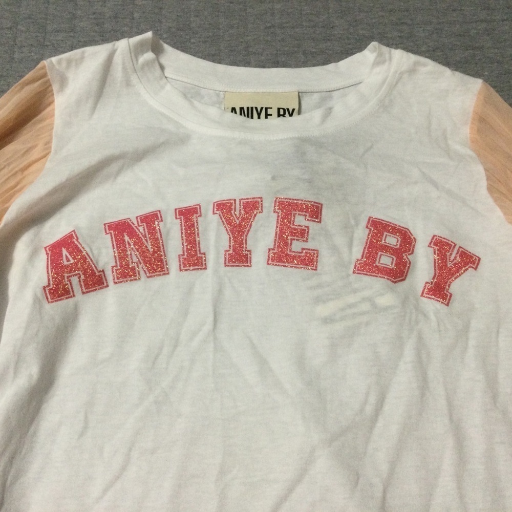 Aniye By White Cotton Graphic Tee with Long Rippled Sleeves Size S - Picture 2 of 9